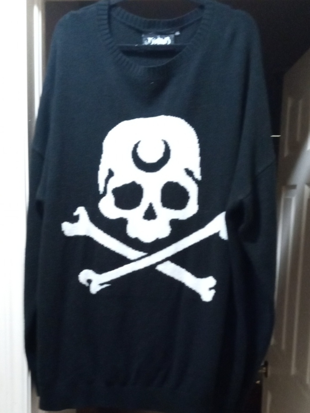 Killstar Black Crewneck Sweater with White Skull & Crossbones